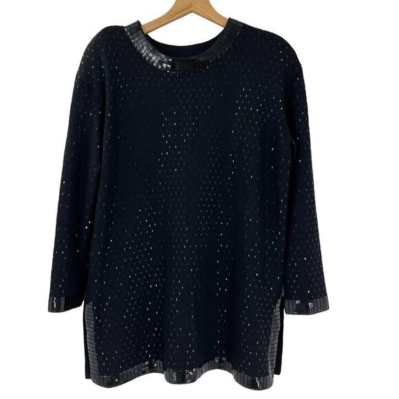 St. John Santana Knit Sequin 3/4 Sleeve Knitted Sweater Top Sz M